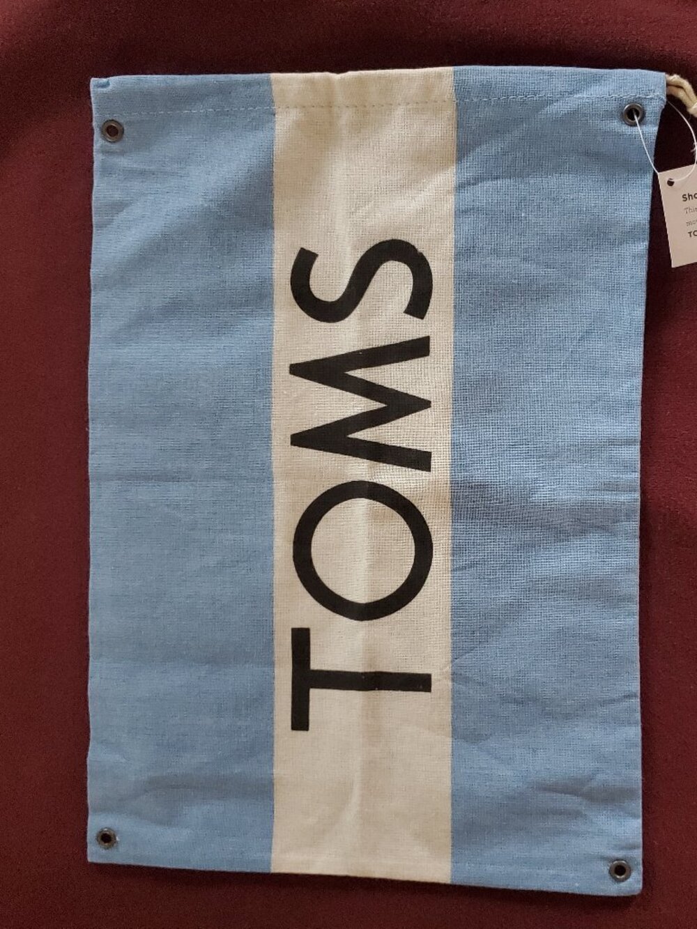 TOMS Light Blue / White Shoe Dust Bag Flag Pouch 14” x 9.5” BRAND NEW w/ TAGS